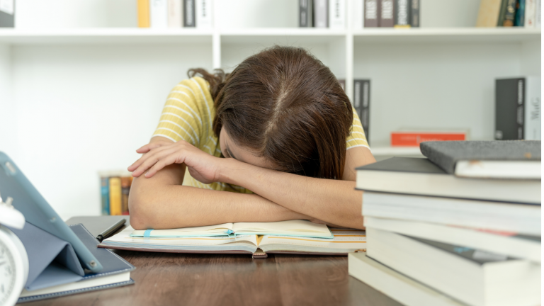 A student stressed out while studying