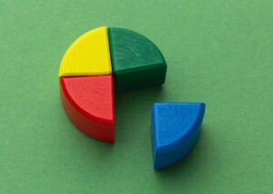 Colorful wooden fraction pie pieces used to teach quarters and fractions